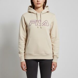 Fila Women's Beige Hoodie with Pink Prominent Logo Spring Tone size Medium